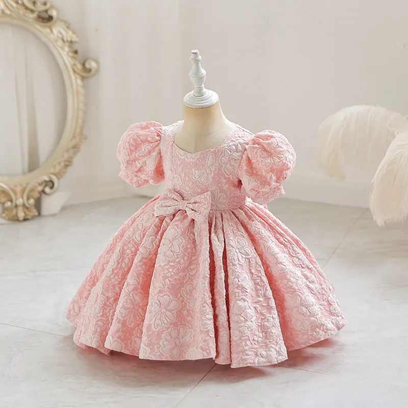 Girls Fashion Elegant Jacquard Puff Sleeve Loose Princess Dress