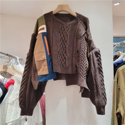 Women Fashion Casual Stitching Long-Sleeve Loose Sweater