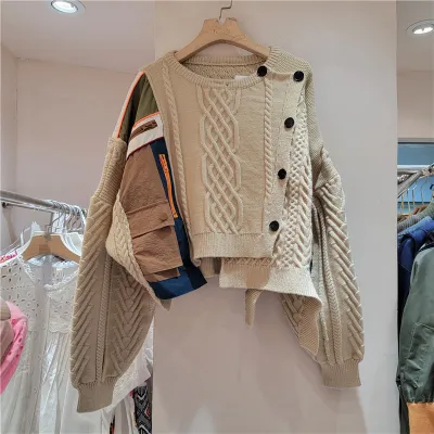 Women Fashion Casual Stitching Long-Sleeve Loose Sweater