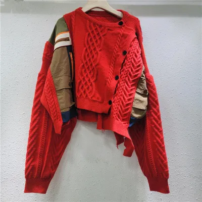 Women Fashion Casual Stitching Long-Sleeve Loose Sweater