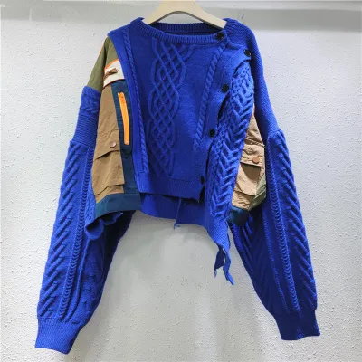 Women Fashion Casual Stitching Long-Sleeve Loose Sweater
