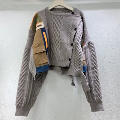 Women Fashion Casual Stitching Long-Sleeve Loose Sweater
