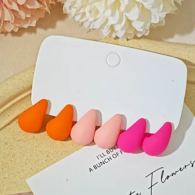 Women Fashion Solid Color Resin Water Drop Earrings 3-Pair Set