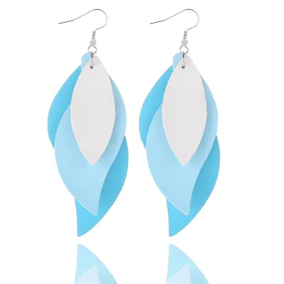Women Fashion Pu Leather Triple Leaf Shape Earrings