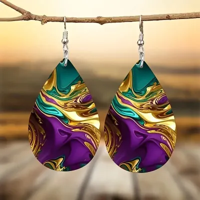 Women Fashion Colorful Water Ripple Double Sided Acrylic Drop Earrings