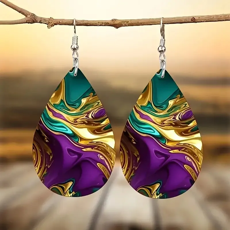 Women Fashion Colorful Water Ripple Double Sided Acrylic Drop Earrings