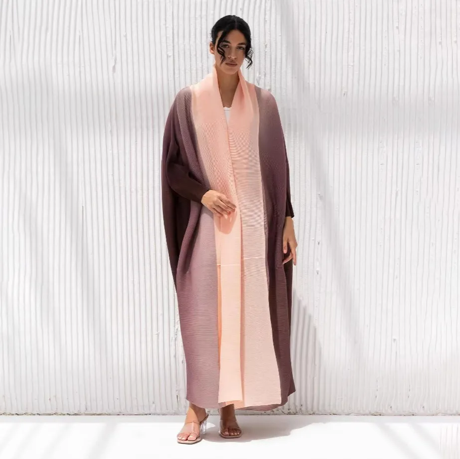 Women Casual Gradient Pleated Long-Sleeve Robe Coat