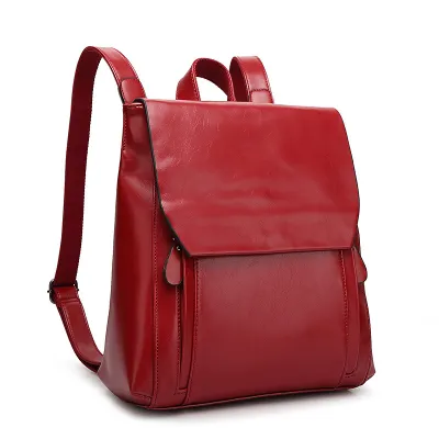 Solid Pu Leather Women Soft Retro College Backpack