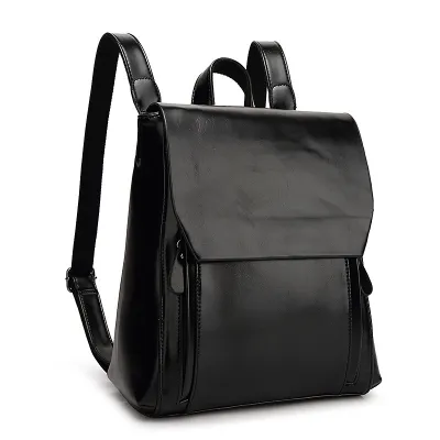 Solid Pu Leather Women Soft Retro College Backpack