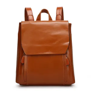 Solid Pu Leather Women Soft Retro College Backpack