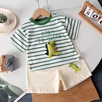 BoyS Fashion Stripe Print Top And Shorts Two-Piece Set