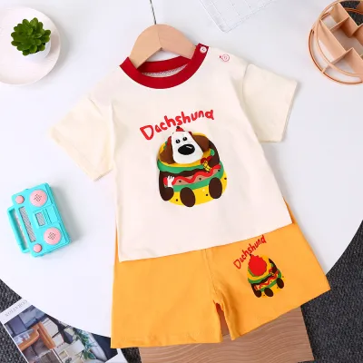 Boys Fashion Stripe Print Cotton Top And Shorts Two-Piece Set