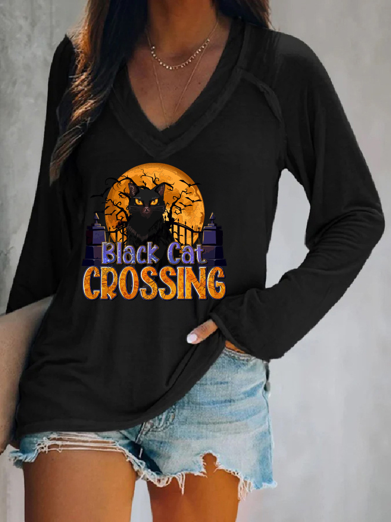 Naptime ストール&Tシャツ Wholesale Women Halloween Christmas Print Casual V-Neck Long