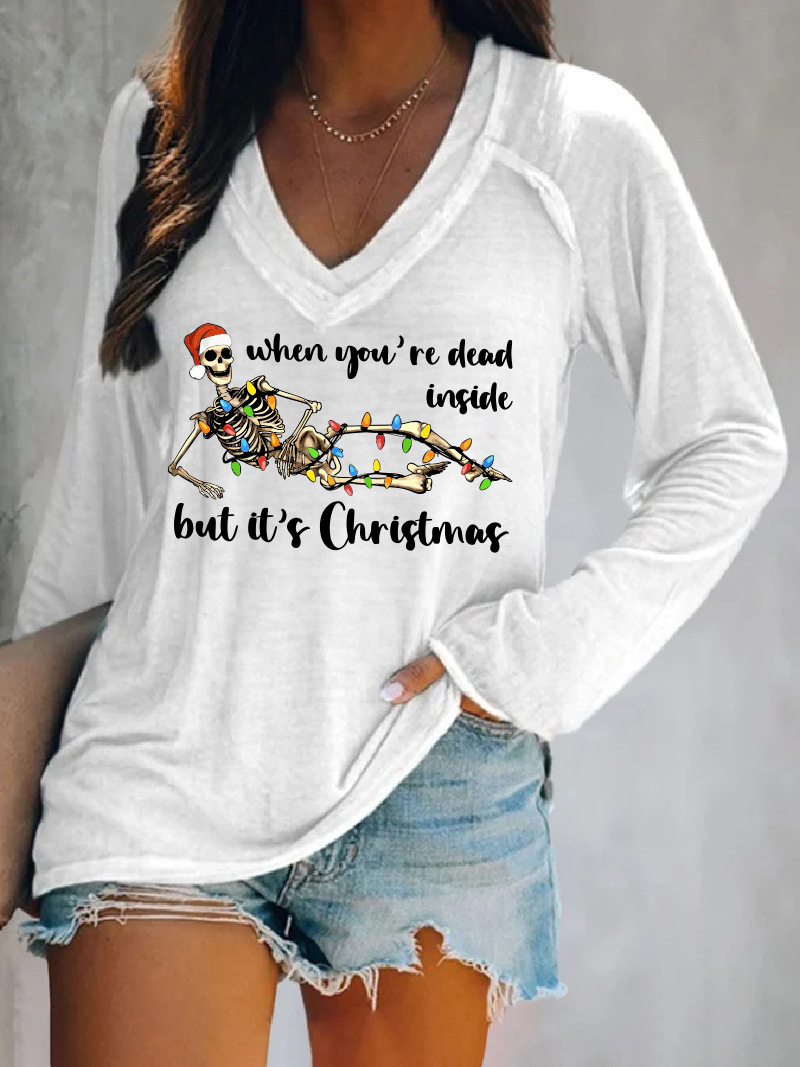 Naptime ストール&Tシャツ Wholesale Women Halloween Christmas Print Casual V-Neck Long