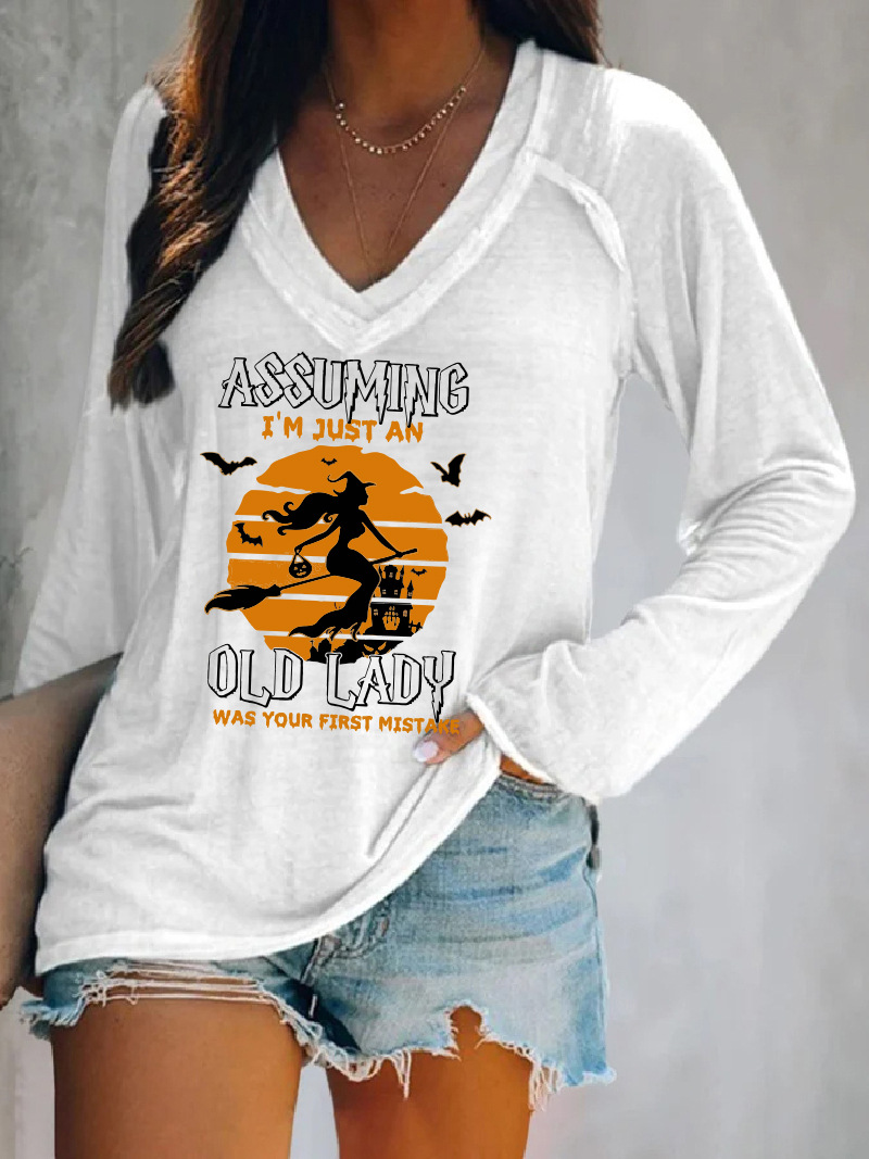 Naptime ストール&Tシャツ Wholesale Women Halloween Christmas Print Casual V-Neck Long