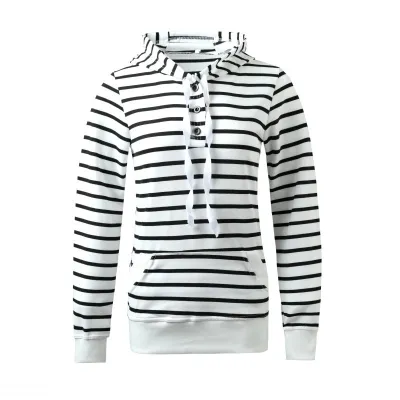 Autumn Winter Casual Long Sleeve Zipper Stripe Hoodie Cardigan
