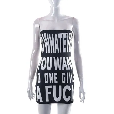 Women Summer Sexy Slim Letter Printed Mini Tube Dress