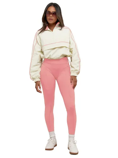 Women Athleisure Lapel Long-Sleeve Drawstring Top Tight Waist Pants Two-Piece Set