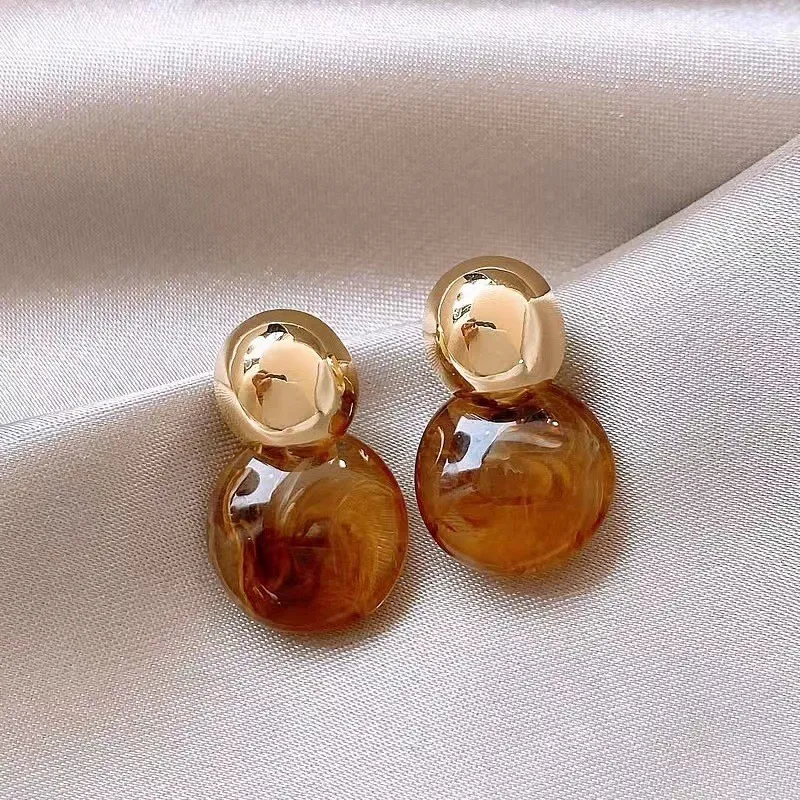 Women Fashion Splicing Geometric Round Earrings Zinc Alloy