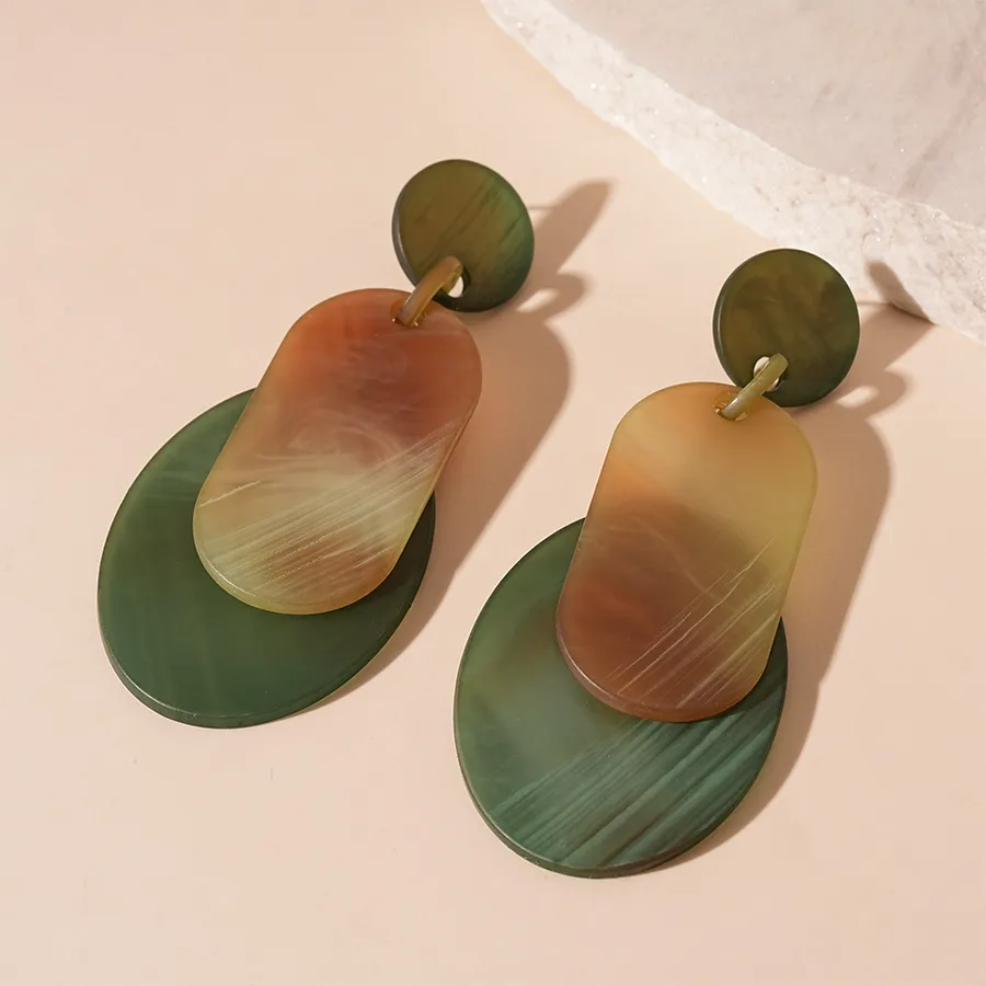 Women Fashion Exaggerated Acrylic Geometric Round Oval Earrings