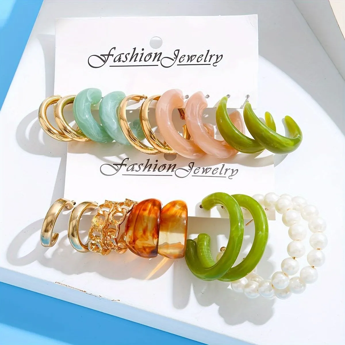 Women Fashion Creative Acrylic Alloy Earrings Set 10 Pieces Geometry