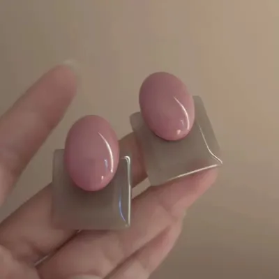 Women Fashion Retro Contrast Color Resin Square Earrings