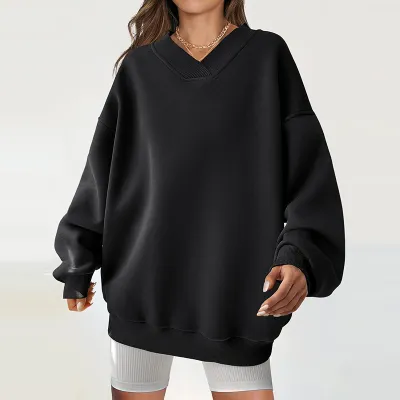 Women Loose Autumn And Winter Basic V-Neck Pullover Long Sleeve Sweatshirt