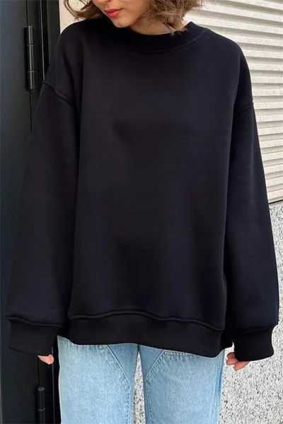 Fall Winter Solid Color Round Neck Loose Long Sleeve Sweatshirt
