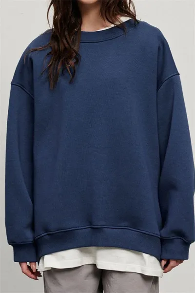 Fall Winter Solid Color Round Neck Loose Long Sleeve Sweatshirt