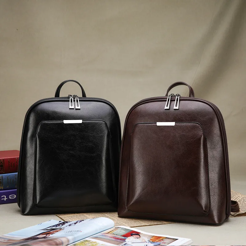 Women College Solid Casual Fashion Student PU Leather Backpack Laptop 13in