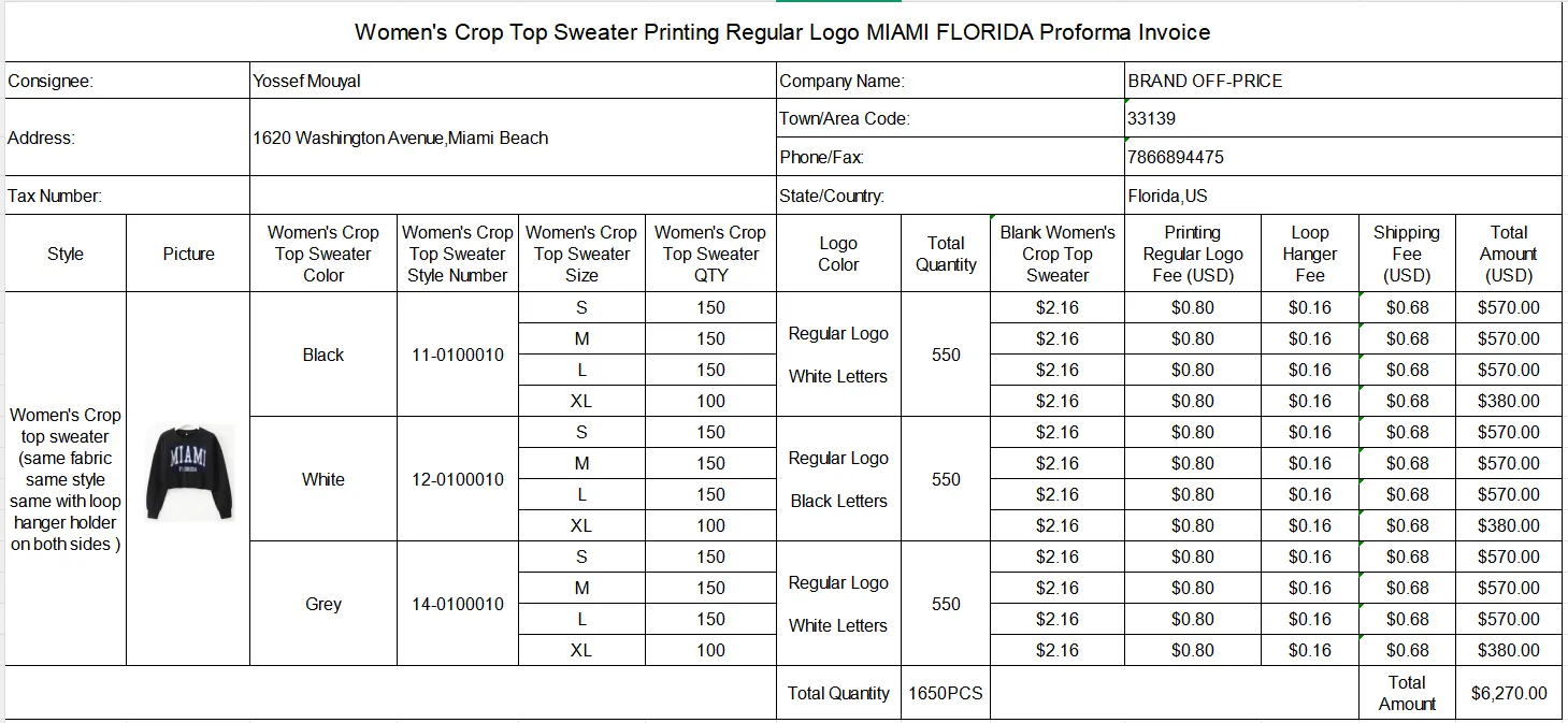 Women Crop Top Sweater With Loop Hanger Holder On Both Sides Printing Regular Logo MIAMI FLORIDA