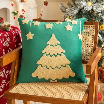Christmas Santa Claus Embroidered Pillow Case Cartoon Polyester