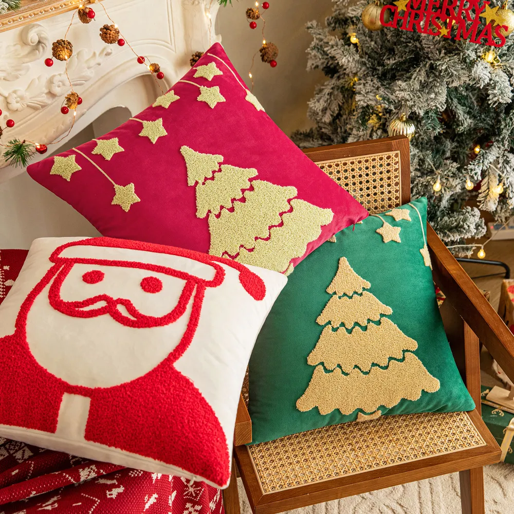 Christmas Santa Claus Embroidered Pillow Case Cartoon Polyester