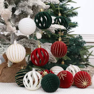 Christmas Ball Red Flocking Painted Ball Christmas Tree Decoration