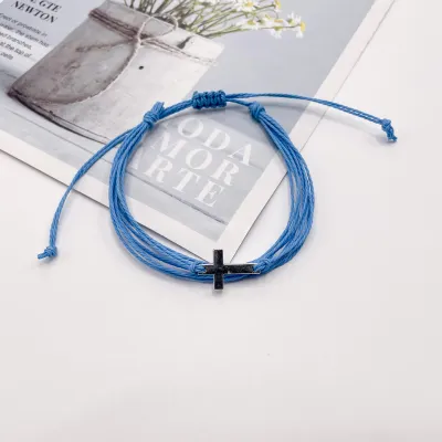 Fashion Waterproof Wax Woven Cross Bracelet Solid Color Cord Unisex Simple