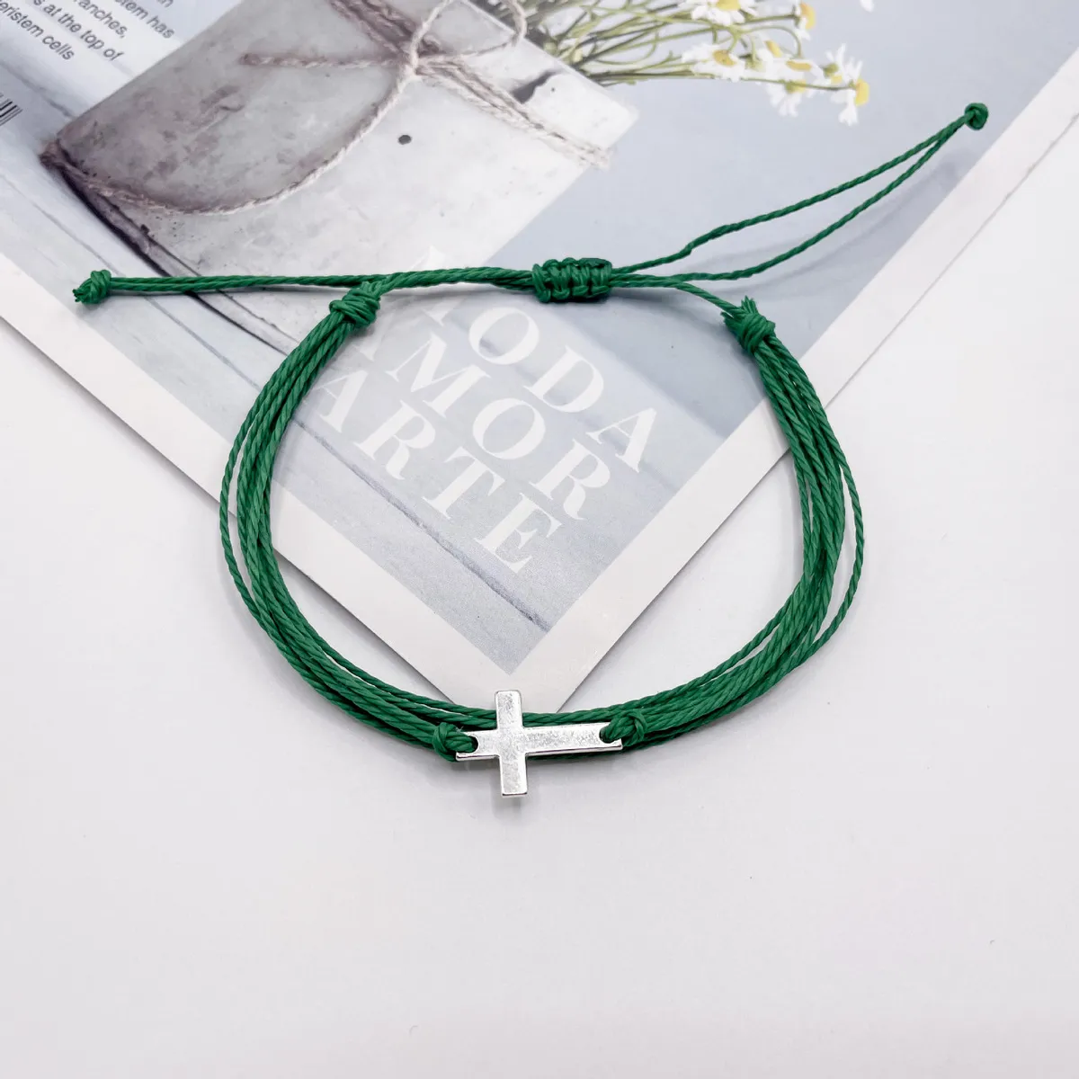 Fashion Waterproof Wax Woven Cross Bracelet Solid Color Cord Unisex Simple