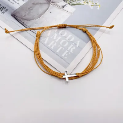 Fashion Waterproof Wax Woven Cross Bracelet Solid Color Cord Unisex Simple