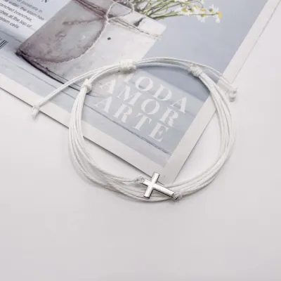 Fashion Waterproof Wax Woven Cross Bracelet Solid Color Cord Unisex Simple
