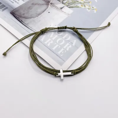 Fashion Waterproof Wax Woven Cross Bracelet Solid Color Cord Unisex Simple
