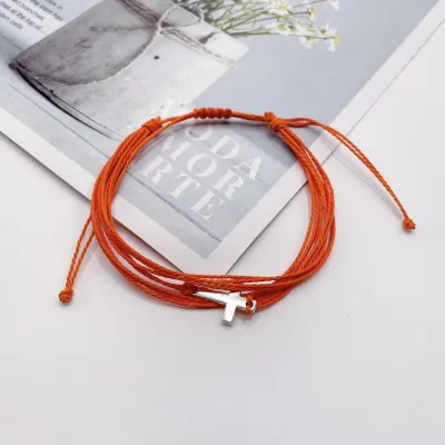 Fashion Waterproof Wax Woven Cross Bracelet Solid Color Cord Unisex Simple