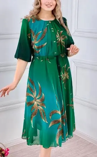Women Plus Size Floral Printed Short Sleeve Loose Midi Dress