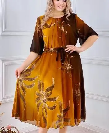 Women Plus Size Floral Printed Short Sleeve Loose Midi Dress