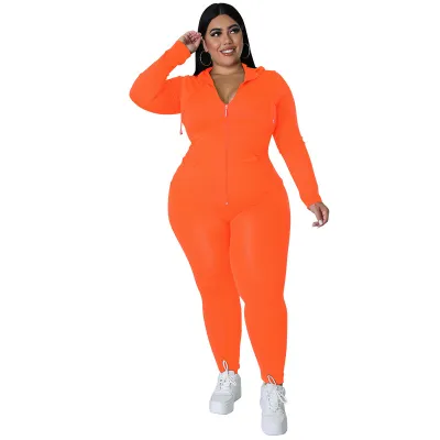 Women Plus Size Athleisure Solid Color Long Sleeve Hoodie and Tight Pants Set