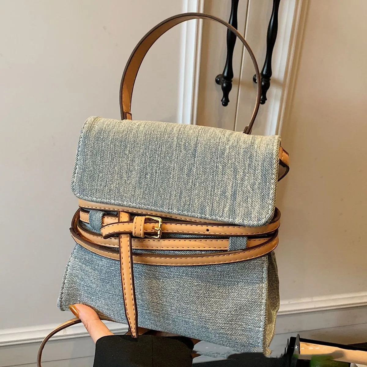 Simple Shoulder Strap Fashionable Denim Portable Small Square Crossbody Bag