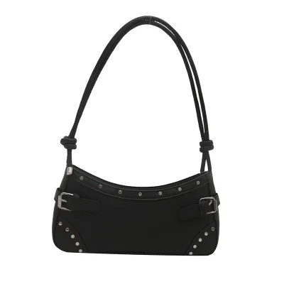 Vintage Fashion Women Rivet Underarm Shoulder Bag PU Medium Soft Zipper Closure