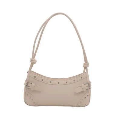 Vintage Fashion Women Rivet Underarm Shoulder Bag PU Medium Soft Zipper Closure