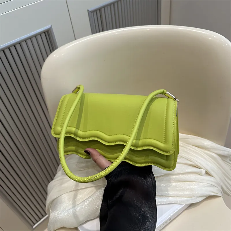 Wave Design Women Candy Color PU Small Square Underarm Bag with Magnetic Buckle