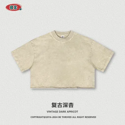 250gsm Women Crewneck Washed Sanding Short-Sleeved T-Shirt