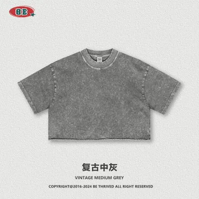 250gsm Women Crewneck Washed Sanding Short-Sleeved T-Shirt