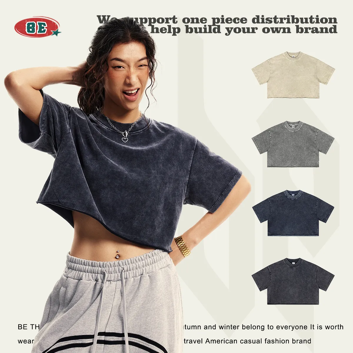 250gsm Women Crewneck Washed Sanding Short-Sleeved T-Shirt